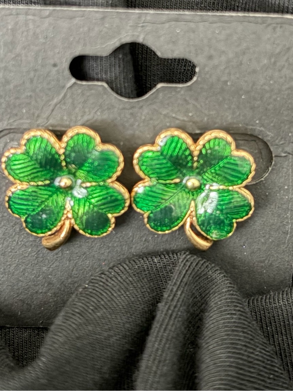 Avon Green Enamel Lucky Four-Leaf Clover Stud Earrings